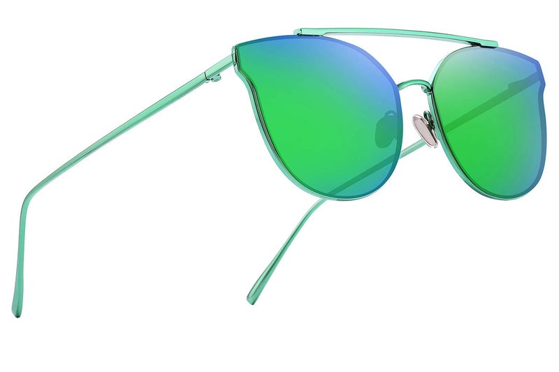 MERRY'S Fashion Women Cat Eye Sunglasses Coating Mirror Lens Sun glasses UV400 S7882 (Green mirror, 56) - Image 2